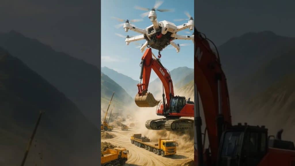 Drone làm việc cùng máy xúc khổng lồ #mayxuc #excavator #drone